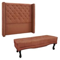 Kit Cabeceira e Calçadeira Recamier Queen 1,60m Vicenza Veludo Cobre - Pallazio