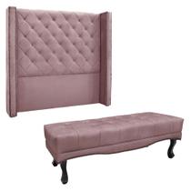 Kit Cabeceira e Calçadeira Recamier Queen 1,60m Vicenza Veludo Lilás - Pallazio
