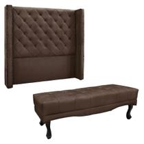 Kit Cabeceira e Calçadeira Recamier Queen 1,60m Vicenza Veludo Marrom - Pallazio