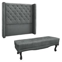 Kit Cabeceira e Calçadeira Recamier Queen 1,60m Vicenza Veludo - Pallazio