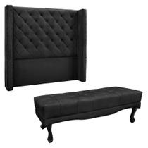 Kit Cabeceira e Calçadeira Recamier Queen 1,60m Vicenza Veludo Preto - Pallazio