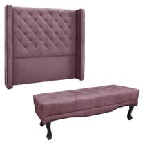 Kit Cabeceira e Calçadeira Recamier Queen 1,60m Vicenza Veludo Uva - Pallazio