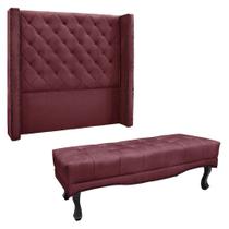 Kit Cabeceira e Calçadeira Recamier Queen 1,60m Vicenza Veludo Vinho - Pallazio