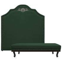 Kit Cabeceira e Calçadeira Solteiro Orlando P02 90 cm para cama Box Suede Verde - Amarena Móveis