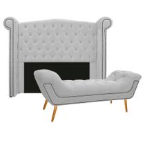 Kit Cabeceira e Calçadeira Veneza 140 cm Casal Suede Branco - Doce Sonho Móveis