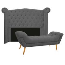 Kit Cabeceira e Calçadeira Veneza 140 cm Casal Suede Cinza - Amarena Móveis