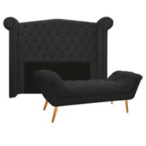 Kit Cabeceira e Calçadeira Veneza 195 cm King Size Suede Preto - Doce Sonho Móveis