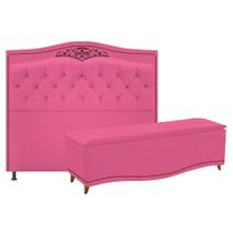 Kit Cabeceira e Calçadeira Yasmim 160 cm Queen Size Corano Pink - Doce Sonho Móveis