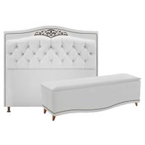 Kit Cabeceira e Calçadeira Yasmim 160 cm Queen Size Suede Branco - Amarena Móveis