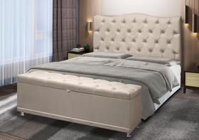 Kit Cabeceira e Puff Bau Sapateira de Casal 140 cm Estofado Carla Bege Suede Anchar Interiores