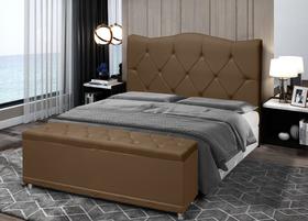 Kit Cabeceira e Puff Bau Sapateira de Casal King Size 193 cm Estofado Pan Dora Marron Claro Suede Anchar Interiores