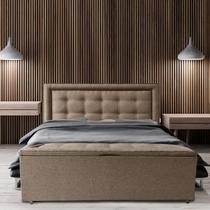 Kit Cabeceira e Recamier Baú Estofado Veneza Diamond Linho Bege Queen RBL