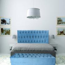 Kit Cabeceira e Recamier Luna Capitonê Baú Casal Suede Azul Royal RBL