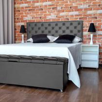 Kit Cabeceira e Recamier Luna Capitonê Baú Queen Cama Box Cinza RBL