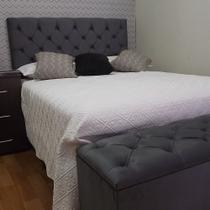 Kit Cabeceira e Recamier Luna Capitonê Baú Queen Suede Cinza RBL Kit Cabeceira e Recamier Luna Capitonê Baú Queen Suede Cinza RBL