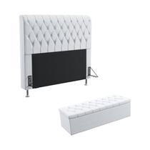 Kit Cabeceira Estofada Bellatrix 195 Para Cama King e Calçadeira Sagitarius Couro Branco Aradecor Kit Cabeceira Estofada Bellatrix 195 Para Cama King e Calçadeira Sagitarius Couro Branco Aradecor