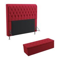 Kit Cabeceira Estofada Bellatrix 195 Para Cama King e Calçadeira Sagitarius Sued Vermelho Aradecor Kit Cabeceira Estofada Bellatrix 195 Para Cama King e Calçadeira Sagitarius Sued Vermelho Aradecor