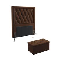 Kit Cabeceira Estofada Cama Box Centaurus 90 Cama de Solteiro e Calçadeira Sagitarius Couro Artificial Marrom Aradecor
