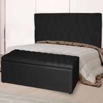 Kit Cabeceira Estofada Casal com Recamier Bau 140 cm para Cama Box Preto Livia Mafer