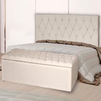 Kit Cabeceira Estofada Casal com Recamier Bau King 195 cm para Cama Box Bege Livia Mafer Kit Cabeceira Estofada Casal com Recamier Bau King 195 cm para Cama Box Bege Livia Mafer