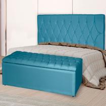 Kit Cabeceira Estofada Casal com Recamier Bau Queen 160 cm para Cama Box Turquesa Livia Mafer