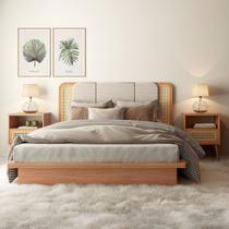 Kit Cabeceira Estofada Casal ou Queem 2 Mesas Lateral com Palha Natural MDF Freijó Dalla Costa