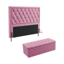 Kit Cabeceira Estofada Centaurus 140 Para Cama de Casal e Calçadeira Sagitarius Sued Rosê Aradecor