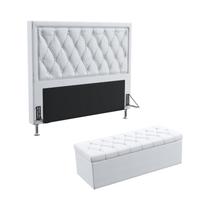 Kit Cabeceira Estofada Centaurus 160 Para Cama Queen e Calçadeira Sagitarius Couro Artificial Branco Aradecor Kit Cabeceira Estofada Centaurus 160 Para Cama Queen e Calçadeira Sagitarius Couro Artificial Branco Aradecor