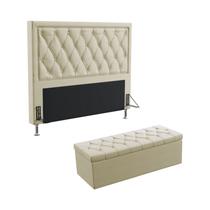 Kit Cabeceira Estofada Centaurus 160 Para Cama Queen e Calçadeira Sagitarius Sued Bege Aradecor