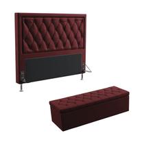 Kit Cabeceira Estofada Centaurus 195 Para Cama King e Calçadeira Sagitarius Sued Bordô Aradecor