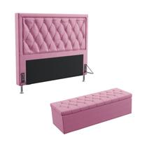 Kit Cabeceira Estofada Centaurus 195 Para Cama King e Calçadeira Sagitarius Sued Rosê Aradecor