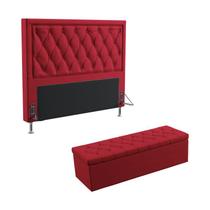 Kit Cabeceira Estofada Centaurus 195 Para Cama King e Calçadeira Sagitarius Sued Vermelho Aradecor