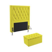 Kit Cabeceira Estofada Centaurus 90 Para Cama de Solteiro e Calçadeira Sagitarius Sued Amarelo Aradecor