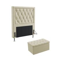 Kit Cabeceira Estofada Centaurus 90 Para Cama de Solteiro e Calçadeira Sagitarius Sued Bege Aradecor