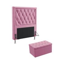 Kit Cabeceira Estofada Centaurus 90 Para Cama de Solteiro e Calçadeira Sagitarius Sued Rosê Aradecor