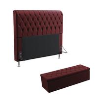 Kit Cabeceira Estofada Decorativa Bellatrix 195 Para Cama King e Calçadeira Sagitarius Sued Bordô Aradecor