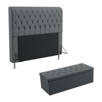 Kit Cabeceira Estofada Decorativa Cama Box Bellatrix 140 Para Cama de Casal e Calçadeira Sagitarius Sued Cinza Aradecor