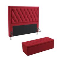 Kit Cabeceira Estofada Decorativa Cama Box Centaurus 140 Cama de Casal e Calçadeira Sagitarius Sued Vermelho Aradecor