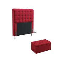 Kit Cabeceira Estofada Decorativa Cama Box Dama 90 Para Cama de Solteiro e Calçadeira Sagitarius Sued Vermelho Aradecor