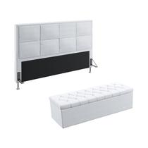Kit Cabeceira Estofada Decorativa Cama Box Maia 195 Cama King e Calçadeira Sagitarius Couro Artificial Branco Aradecor
