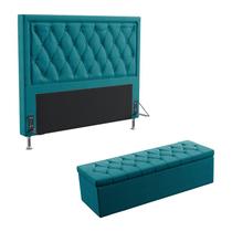 Kit Cabeceira Estofada Decorativa Centaurus 140 para Cama de Casal e Calçadeira Sagitarius Sued Azul