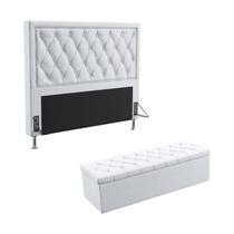 Kit Cabeceira Estofada Decorativa Centaurus 195 Para Cama King e Calçadeira Sagitarius Couro Artificial Branco Aradecor Kit Cabeceira Estofada Decorativa Centaurus 195 Para Cama King e Calçadeira Sagitarius Couro Artificial Branco Aradecor