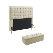 Kit Cabeceira Estofada Decorativa Dama 140 Para Cama de Casal e Calçadeira Sagitarius Sued Bege Aradecor