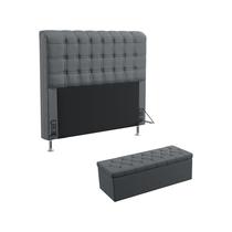 Kit Cabeceira Estofada Decorativa Dama 140 Para Cama de Casal e Calçadeira Sagitarius Sued Cinza Aradecor