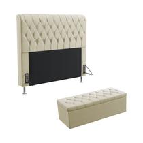 Kit Cabeceira Estofada Decorativa Para Cama Box Bellatrix 140 Cama de Casal e Calçadeira Sagitarius Sued Bege Aradecor Kit Cabeceira Estofada Decorativa Para Cama Box Bellatrix 140 Cama de Casal e Calçadeira Sagitarius Sued Bege Aradecor