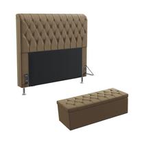 Kit Cabeceira Estofada Decorativa Para Cama Box Bellatrix 160 Cama Queen e Calçadeira Sagitarius Sued Capuccino Aradecor