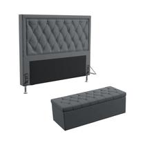 Kit Cabeceira Estofada Decorativa Para Cama Box Centaurus 140 Cama de Casal e Calçadeira Sagitarius Sued Cinza Aradecor