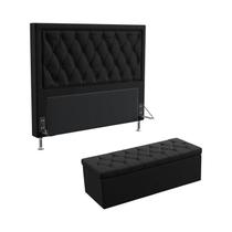 Kit Cabeceira Estofada Decorativa Para Cama Box Centaurus 160 Para Cama Queen Calçadeira Sagitarius Sued Preto Aradecor