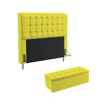 Kit Cabeceira Estofada Decorativa Para Cama Box Dama 140 Para Cama de Casal Calçadeira Sagitarius Sued Amarelo Aradecor