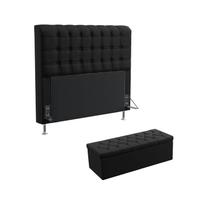 Kit Cabeceira Estofada Decorativa Para Cama Box Dama 160 Para Cama Queen e Calçadeira Sagitarius Sued Preto Aradecor